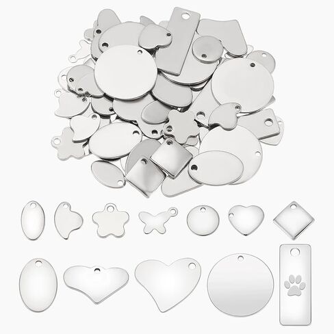 PH PandaHall 72pcs 304 Stainless Steel Stamping Charms 12 Style Stamping Tag Pendants, Metal Keychain Blanks Tags Heart Round Stamping Tag for Bracelet Necklace Jewelry Making DIY Craft Gift in Kuwait