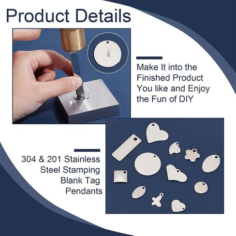 PH PandaHall 72pcs 304 Stainless Steel Stamping Charms 12 Style Stamping Tag Pendants, Metal Keychain Blanks Tags Heart Round Stamping Tag for Bracelet Necklace Jewelry Making DIY Craft Gift in Kuwait