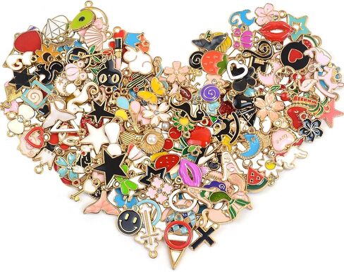 Small Jewelry Making Charms Crafts: 200 Pieces Bulk Colorful Assorted Cute Mini Enamel Pendants for DIY Earring Necklace, Key Dangle, Teen Bracelet Decor, Christmas Keychain Tiny Embellishments in Saudi Arabia