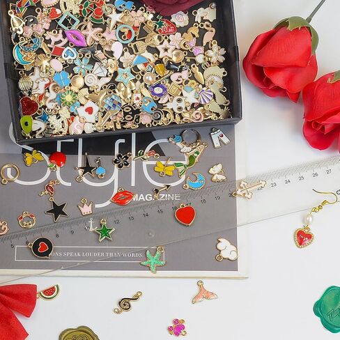 Small Jewelry Making Charms Crafts: 200 Pieces Bulk Colorful Assorted Cute Mini Enamel Pendants for DIY Earring Necklace, Key Dangle, Teen Bracelet Decor, Christmas Keychain Tiny Embellishments in Saudi Arabia