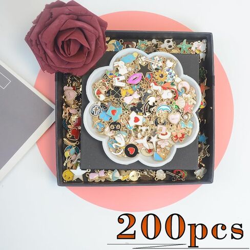 Small Jewelry Making Charms Crafts: 200 Pieces Bulk Colorful Assorted Cute Mini Enamel Pendants for DIY Earring Necklace, Key Dangle, Teen Bracelet Decor, Christmas Keychain Tiny Embellishments in Saudi Arabia