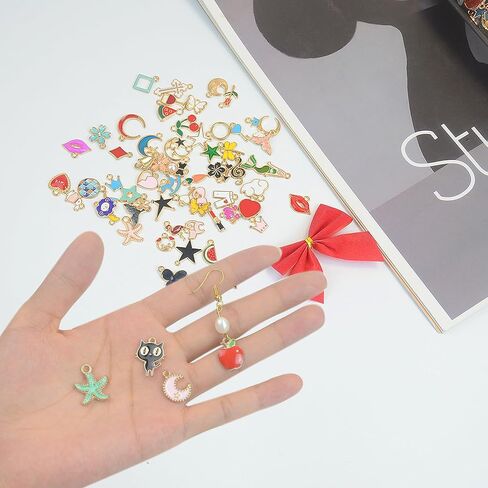 Small Jewelry Making Charms Crafts: 200 Pieces Bulk Colorful Assorted Cute Mini Enamel Pendants for DIY Earring Necklace, Key Dangle, Teen Bracelet Decor, Christmas Keychain Tiny Embellishments in Saudi Arabia