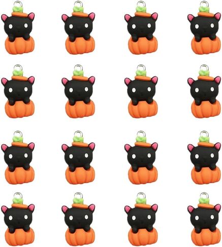 24Pcs Halloween Pumpkin DIY Charms Resin Ghost Pumpkin Witch Hat Black Cat shape Charms Pendants for Jewelry Making Charms Necklace Bracelet Earrings Accessories in Saudi Arabia
