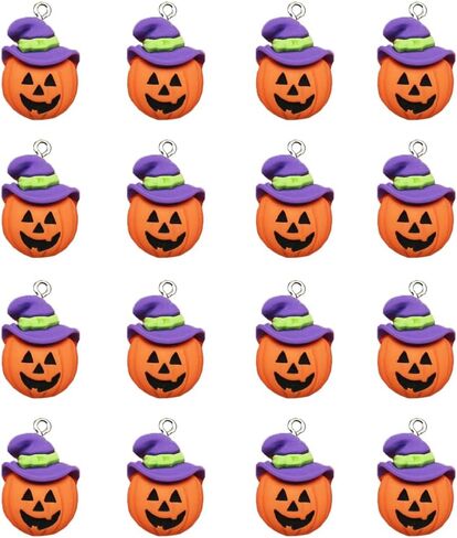 24Pcs Halloween Pumpkin DIY Charms Resin Ghost Pumpkin Witch Hat Black Cat shape Charms Pendants for Jewelry Making Charms Necklace Bracelet Earrings Accessories in Saudi Arabia