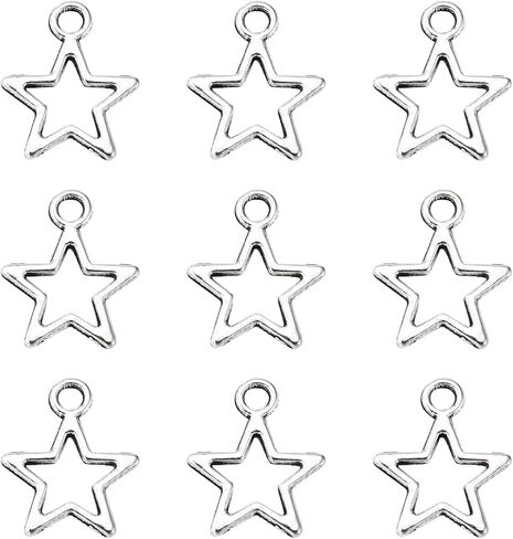 50Pcs Tibetan Style Star Shaped Alloy Charms, Antique Silver Mini Star Dangle Charms, Jewelry Making Charm Bulk for DIY Bracelets Necklace Jewelry Making Craft Supplies, 0.57x0.47x0.04inch, Hole:2mm in Kuwait