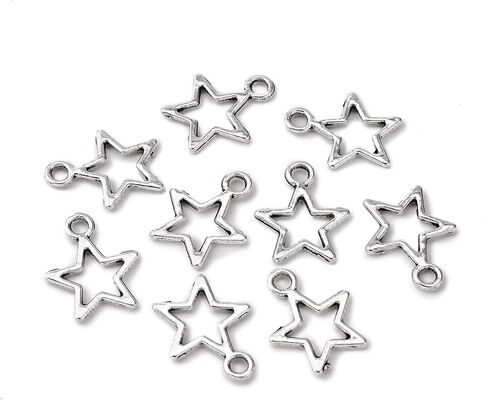 50Pcs Tibetan Style Star Shaped Alloy Charms, Antique Silver Mini Star Dangle Charms, Jewelry Making Charm Bulk for DIY Bracelets Necklace Jewelry Making Craft Supplies, 0.57x0.47x0.04inch, Hole:2mm in Kuwait