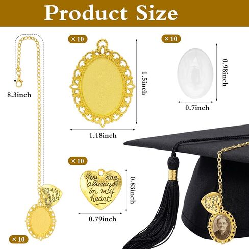 10Pcs Gold Graduation Cap Photo Charms Tassels Personalized Memorial Photo Class Decorations Graduation Gifts for Grad Cap Gown Ceremony in Kuwait