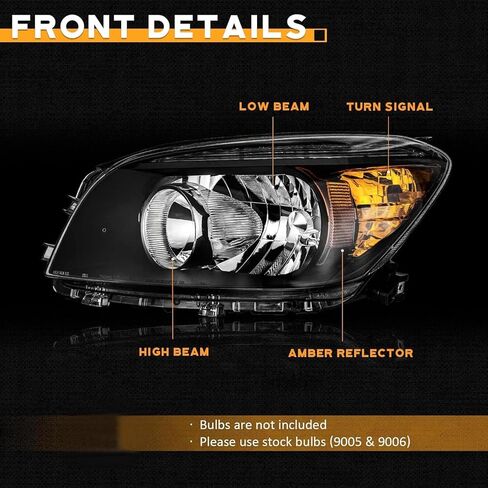 Headlights Assembly Compatible with 2006 2007 2008 Toyota Rav4 Headlamp Replacement Chrome Housing Amber Reflector Driver & Passenger Side (Black) in Saudi Arabia