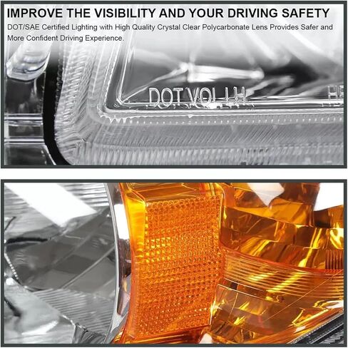 Headlights Assembly Compatible with 2006 2007 2008 Toyota Rav4 Headlamp Replacement Chrome Housing Amber Reflector Driver & Passenger Side (Black) in Saudi Arabia