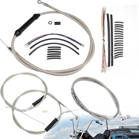 16" Dyna & Softail Handlebar Extended Cables Kit for 2007-2011 Harley Some Dyna & Softail Some Bikes, Chrome in Kuwait