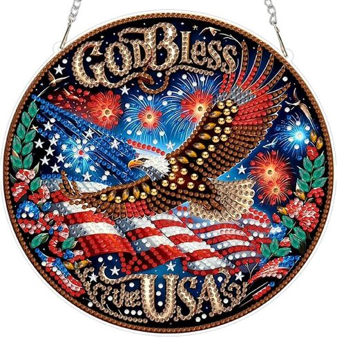LPDJITO Independence Day Diamond Painting Pendant American Flag DIY Gem Art Wall Ornament, Bald Eagle Hanging Diamond Art for Adults, Acrylic Home Garden Decor with Chain Patriotic Eagle in Saudi Arabia