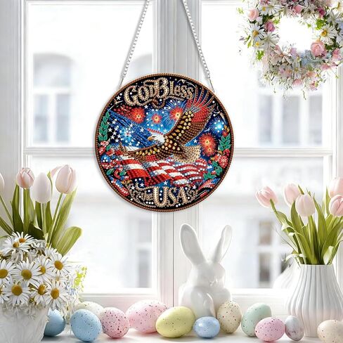 LPDJITO Independence Day Diamond Painting Pendant American Flag DIY Gem Art Wall Ornament, Bald Eagle Hanging Diamond Art for Adults, Acrylic Home Garden Decor with Chain Patriotic Eagle in Saudi Arabia