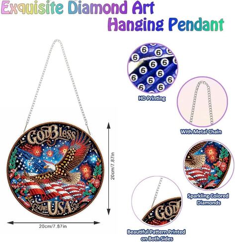 LPDJITO Independence Day Diamond Painting Pendant American Flag DIY Gem Art Wall Ornament, Bald Eagle Hanging Diamond Art for Adults, Acrylic Home Garden Decor with Chain Patriotic Eagle in Saudi Arabia