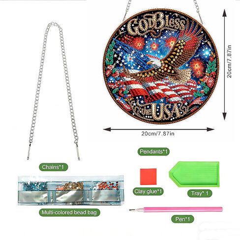 LPDJITO Independence Day Diamond Painting Pendant American Flag DIY Gem Art Wall Ornament, Bald Eagle Hanging Diamond Art for Adults, Acrylic Home Garden Decor with Chain Patriotic Eagle in Saudi Arabia