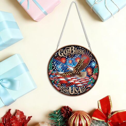 LPDJITO Independence Day Diamond Painting Pendant American Flag DIY Gem Art Wall Ornament, Bald Eagle Hanging Diamond Art for Adults, Acrylic Home Garden Decor with Chain Patriotic Eagle in Saudi Arabia