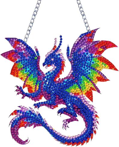 STGLCR DIY Dragon Diamond Painting Hanging Ornament, Double-Sided Acrylic Colourful Dragon Diamond Art Kit, Special Shaped Drill Pendant Window Art Kit, Suncatcher Hanging Craft Decoration in Saudi Arabia