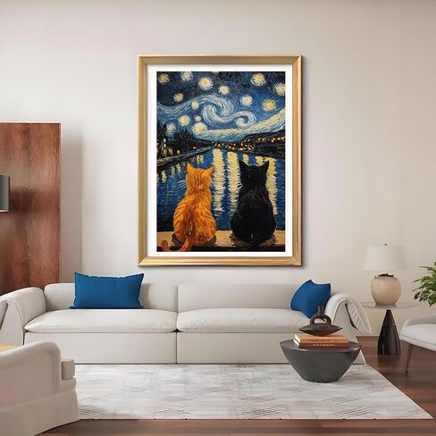 Chailotey Cat Diamond Art Painting Kits for Adults, 2 Pack Starry Night 5d Diamond Painting for Beginners, Full Drill Round Diamond Art Crafts with Animal for Home Wall Decor 12 x 16 Inch in Kuwait
