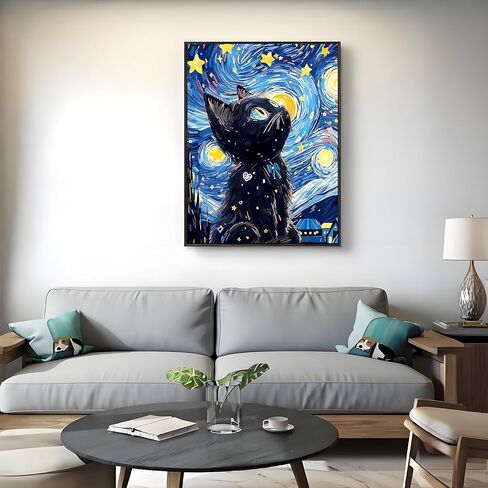 Chailotey Cat Diamond Art Painting Kits for Adults, 2 Pack Starry Night 5d Diamond Painting for Beginners, Full Drill Round Diamond Art Crafts with Animal for Home Wall Decor 12 x 16 Inch in Kuwait