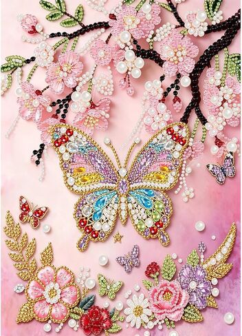 bleihum Cherry Blossoms Diamond Art Kits for Adults, Butterfly 5D Pearl Painting Diamond Painting Kits for Adults Beginners, Easy DIY Special Shape Gem Art Gift Home Decor, 12x16 Inch in Saudi Arabia