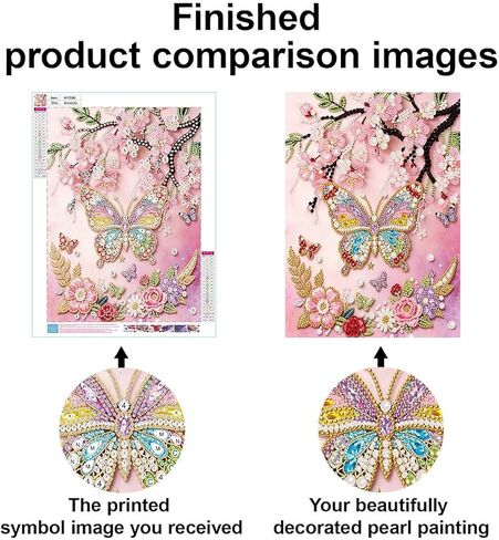 bleihum Cherry Blossoms Diamond Art Kits for Adults, Butterfly 5D Pearl Painting Diamond Painting Kits for Adults Beginners, Easy DIY Special Shape Gem Art Gift Home Decor, 12x16 Inch in Saudi Arabia