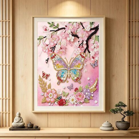 bleihum Cherry Blossoms Diamond Art Kits for Adults, Butterfly 5D Pearl Painting Diamond Painting Kits for Adults Beginners, Easy DIY Special Shape Gem Art Gift Home Decor, 12x16 Inch in Saudi Arabia