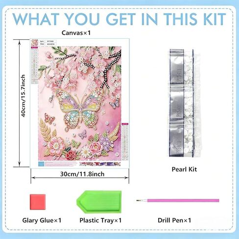 bleihum Cherry Blossoms Diamond Art Kits for Adults, Butterfly 5D Pearl Painting Diamond Painting Kits for Adults Beginners, Easy DIY Special Shape Gem Art Gift Home Decor, 12x16 Inch in Saudi Arabia