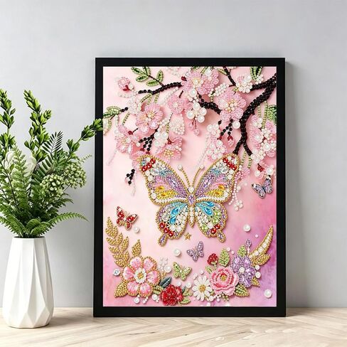 bleihum Cherry Blossoms Diamond Art Kits for Adults, Butterfly 5D Pearl Painting Diamond Painting Kits for Adults Beginners, Easy DIY Special Shape Gem Art Gift Home Decor, 12x16 Inch in Saudi Arabia