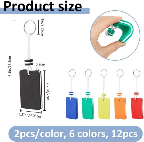 SUPERFINDINGS 12 قطعة 6 ألوان سلسلة مفاتيح عائمة لمفاتيح القوارب 15.5 سم بيضاوية تعويم حلقة مفاتيح سلسلة مفاتيح EVA قلادة كيرينغ مع حلقات مفاتيح حديدية لركوب القوارب والصيد والطائرة الورقية والإبحار والرياضات الخارجية in Kuwait