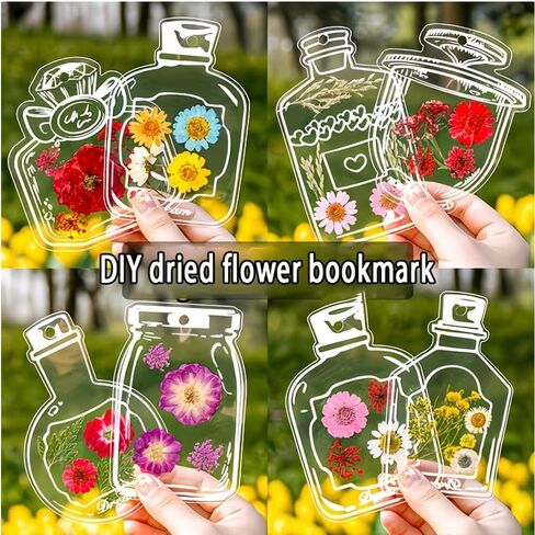 DIY Transparent Bookmarks – 40PCS Bottle-Shaped Dried Flower Markers, Homemade Pressed Flower Plant Specimens, Handmade Craft Materials in Kuwait