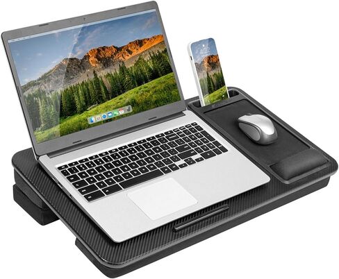 LAPGEAR Extra Large Adjustable Lap Desk with Gel Wrist Rest, Mouse Pad, Phone Holder, Device Ledge, and Booster Cushion - Black Carbon - Fits up to 17.3 Inch Laptops - Style No. 88108 in Saudi Arabia