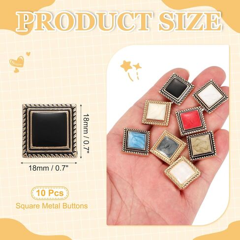 uxcell 10pcs Shank Buttons, 18mm Square Metal Buttons Sew on Metal Embellishments Vintage Replacement for Coat Shirt Skirt Pants DIY Crafts Fashion Sewing Clothing Decoration, Gold Black in Saudi Arabia