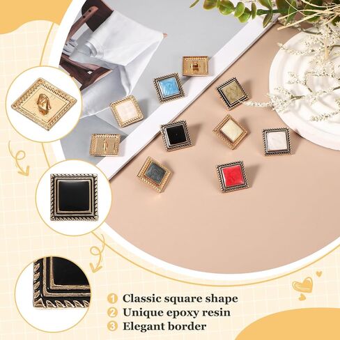 uxcell 10pcs Shank Buttons, 18mm Square Metal Buttons Sew on Metal Embellishments Vintage Replacement for Coat Shirt Skirt Pants DIY Crafts Fashion Sewing Clothing Decoration, Gold Black in Saudi Arabia