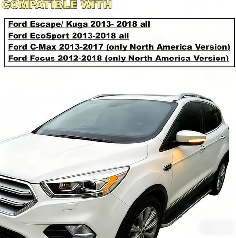 ملحقات مصباح إشارة الانعطاف LED المتسلسلة متوافقة مع Ford Escape Ecosport 2013-2018،2012-2018 Focus ST SE RS MK3، C-Max 2013-2017 وميض مؤشر Kuga، قطعتان in Kuwait