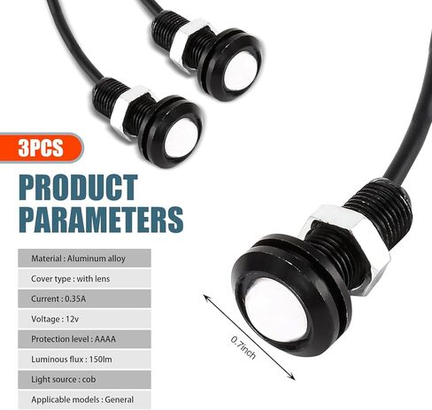 3 PCS Front Grille Marker Lights, Round LED Fast Response Bulb Screw Reversing Lights with Projector Lens, Fast Heat Dissipation Alloy Shell Waterproof Plug in Bulb, for Most Cars (Yellow) in Kuwait
