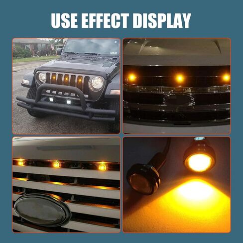 3 PCS Front Grille Marker Lights, Round LED Fast Response Bulb Screw Reversing Lights with Projector Lens, Fast Heat Dissipation Alloy Shell Waterproof Plug in Bulb, for Most Cars (Yellow) in Kuwait