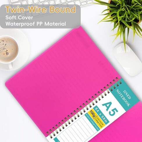 College Ruled Spiral Notebook, A5 Size 8.4x5.9 Inch, 140 Pages with 100GSM Thick Paper, Twin-Wire Bound Soft Cover Journal for School, Work, Writing, Note Taking (Pink) in Kuwait