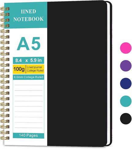 College Ruled Spiral Notebook, A5 Size 8.4x5.9 Inch, 140 Pages with 100GSM Thick Paper, Twin-Wire Bound Soft Cover Journal for School, Work, Writing, Note Taking (Pink) in Saudi Arabia
