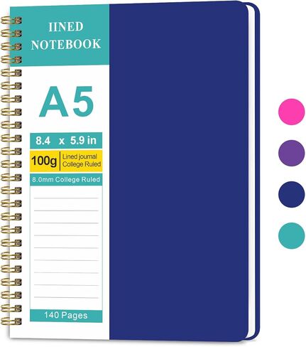 College Ruled Spiral Notebook, A5 Size 8.4x5.9 Inch, 140 Pages with 100GSM Thick Paper, Twin-Wire Bound Soft Cover Journal for School, Work, Writing, Note Taking (Pink) in Kuwait