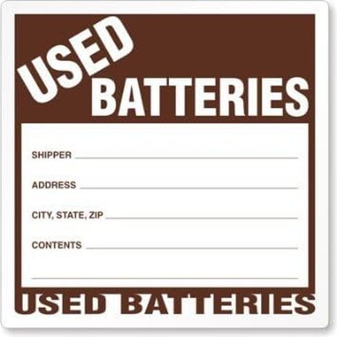 "Used Batteries" 6" x 6" Industrial Labels, Vinyl - Pack of 100 in Saudi Arabia