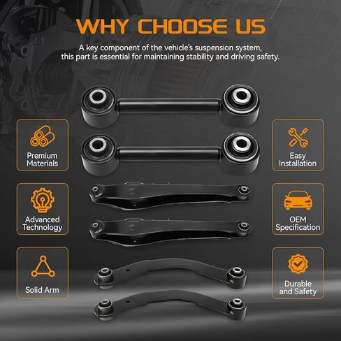 Rear End Suspension kit Compatible with Dodge Caliber 2007-2012; Jeep Compass Patriot 2007-2017 - Rear Lower Control Arms + Upper Lateral Arms + Lower Rearward Lateral Toe Arms in Kuwait