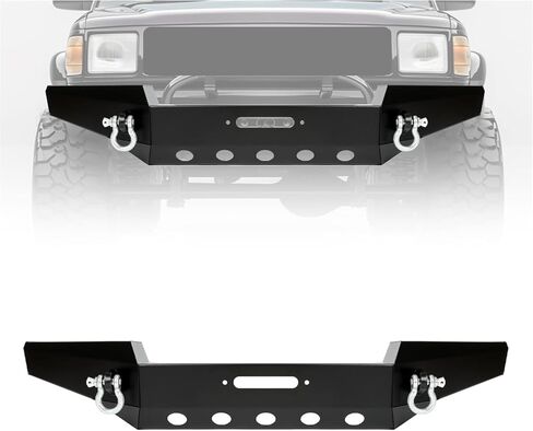 KUAFU Front Bumper Compatible with 1999-2004 Jeep Grand Cherokee WJ W/Winch Plate & D-rings Textured Powder Coated Multiple Packages in Kuwait