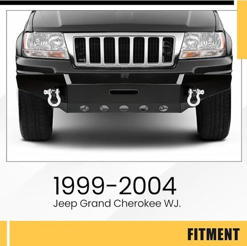 KUAFU Front Bumper Compatible with 1999-2004 Jeep Grand Cherokee WJ W/Winch Plate & D-rings Textured Powder Coated Multiple Packages in Kuwait