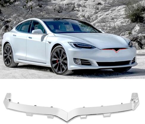 Jaronx Compatible with Tesla Model S Front Bumper Upper Grille Chrome Trim 2016 2017 2018 2019 2020 2021, Front Bumper Chrome Trim Molding Replacement 1065233-00-D for Tesla Model S Accessories in Kuwait