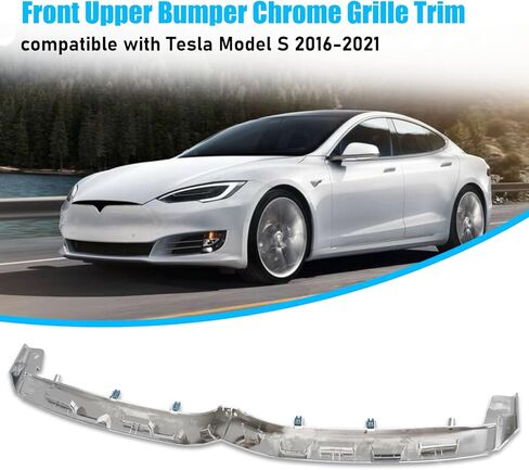 Jaronx Compatible with Tesla Model S Front Bumper Upper Grille Chrome Trim 2016 2017 2018 2019 2020 2021, Front Bumper Chrome Trim Molding Replacement 1065233-00-D for Tesla Model S Accessories in Kuwait
