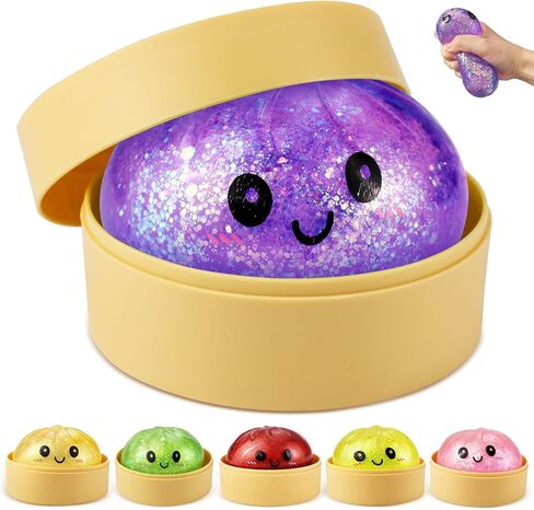Crystal Dumpling Squishies, Glitter Steamed Bun Stress Balls, Sensory Fidget Toy Slow Rising Squeeze Ball for Anxiety Relief with Food Steamer Shape, Desk Decor for Adults & Kids(Purple) (Purple) in Saudi Arabia