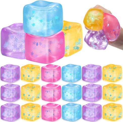 Gemscream 20 Pack Fidget Stress Cube Stress Ball Ice Cube Sensory Squeeze Blocks Anxiety Relief Sugar Balls for Party Favors Prizes Goodie Bag Stuffers (Blue White Snowflakes) in Saudi Arabia