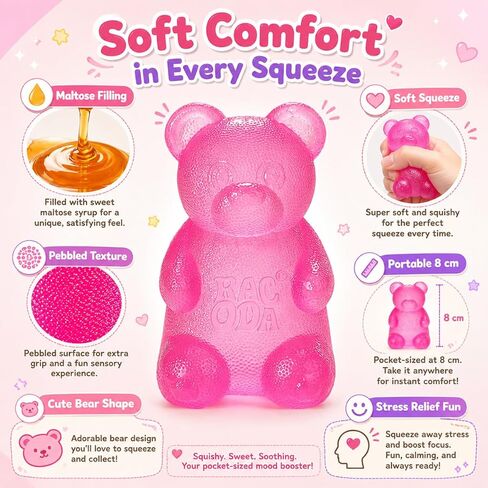 Taba Bear Squishy Fidget Toys,Stress Ball for Anxiety Stress Relief,Squishies Sensory Toy for Adults Kids Teens,Pink Squeeze Toys for Classroom Prize, Birthday Gifts Party Favors in Kuwait