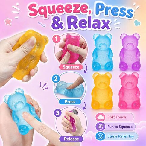 Taba Bear Squishy Fidget Toys,Stress Ball for Anxiety Stress Relief,Squishies Sensory Toy for Adults Kids Teens,Pink Squeeze Toys for Classroom Prize, Birthday Gifts Party Favors in Kuwait
