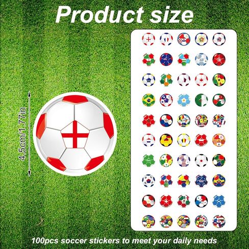 100pcs 2026 Soccer Stickers for Kids, Premium Waterproof 42 Countries Football Sport Stickers Suitable for Luggage Water Bottles Helmet Laptop Scrapbook Party Favors in Kuwait