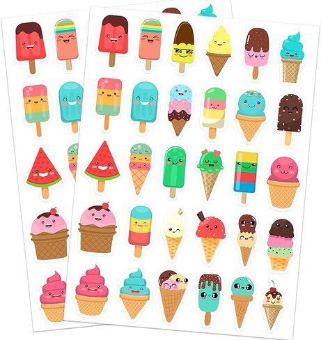 Lucleag 600 PCS Ice Cream Sticker for Crafts, Cute Summer Ice Cream Stickers Ice Pop Stickers for Envelope Seals DIY Crafts Teachers Reward Summer Holiday Candy Greeting Cards Party Decor in Kuwait